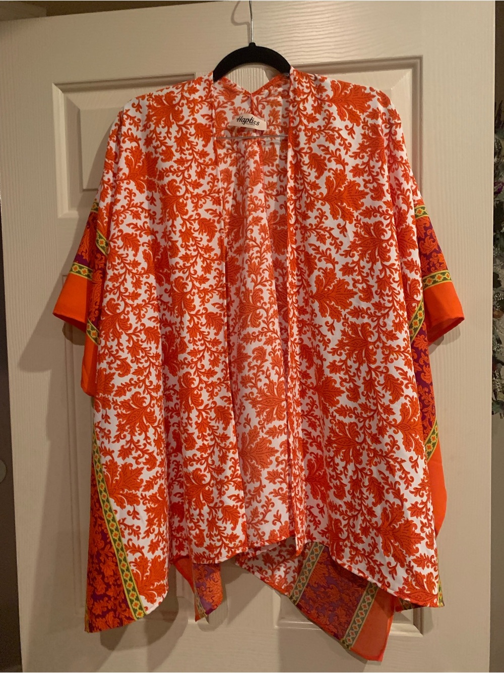 Orange & White Patterned Open Kimono Top